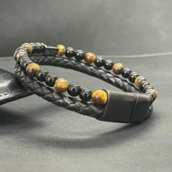 Bracelet en oeil de tigre et obsidienne