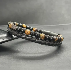 Bracelet en oeil de tigre et obsidienne