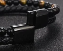 Bracelet en oeil de tigre et obsidienne