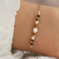 Bracelet femme oeil de tigre et perle de culture - bijoux femme