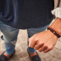 Bracelet homme en bois et en jaspe rouge