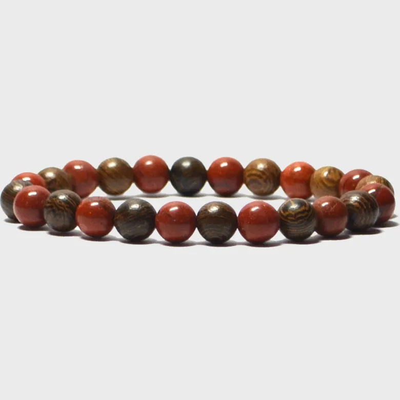 Bracelet homme en bois et en jaspe rouge