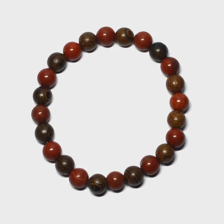 Bracelet homme en bois et en jaspe rouge