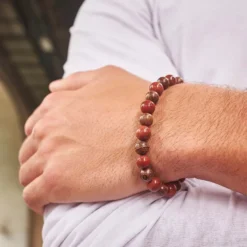 Bracelet homme en bois et en jaspe rouge