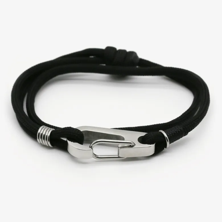 Bracelet homme escalade - mousqueton noir
