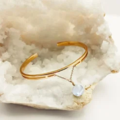Bracelet jonc pierre de lune aurore or
