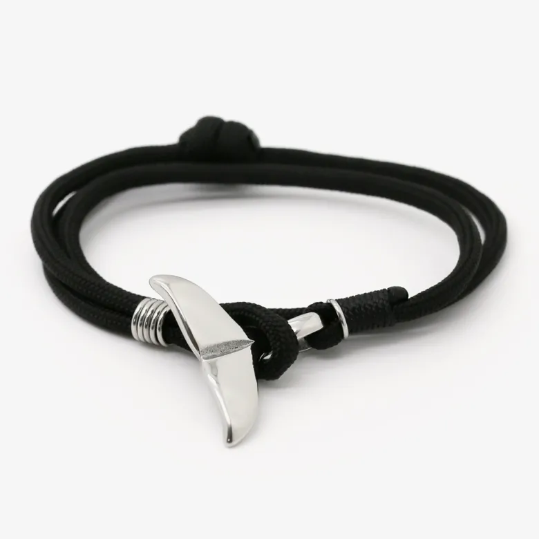 Bracelet marin homme - baleine corde noir