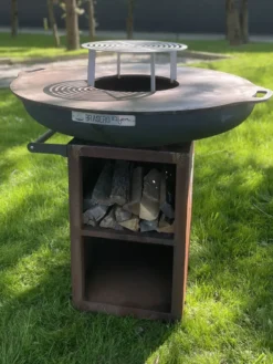 Brasero ø65cm sur meuble en corten