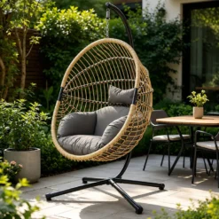 Brasilia fauteuil suspendu effet rotin avec coussin gris
