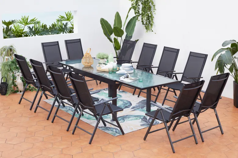 Brescia table de jardin extensible 12 fauteuils en alu et toile pvc