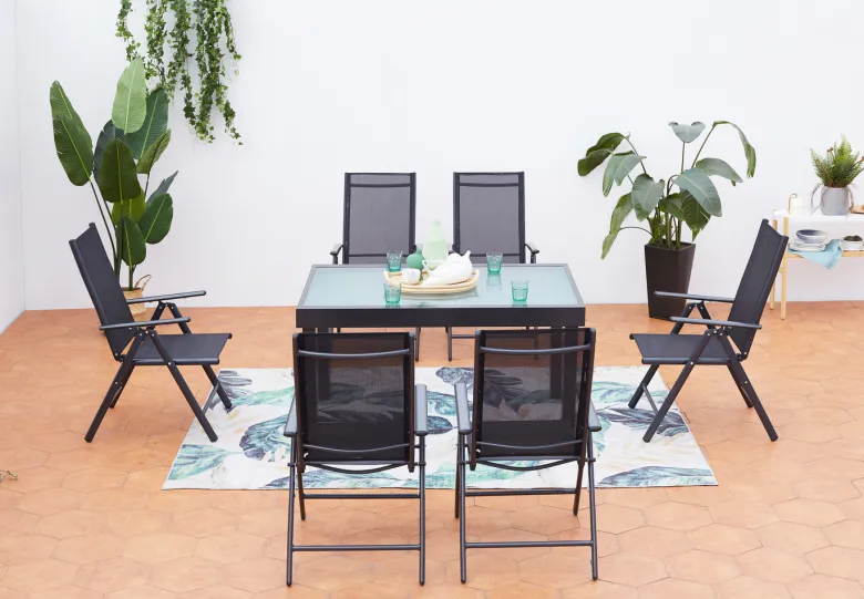 Brescia table de jardin extensible et 6 fauteuils en alu et toile pvc