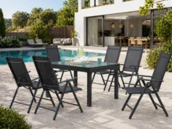 Brescia table de jardin extensible et 6 fauteuils en alu et toile pvc