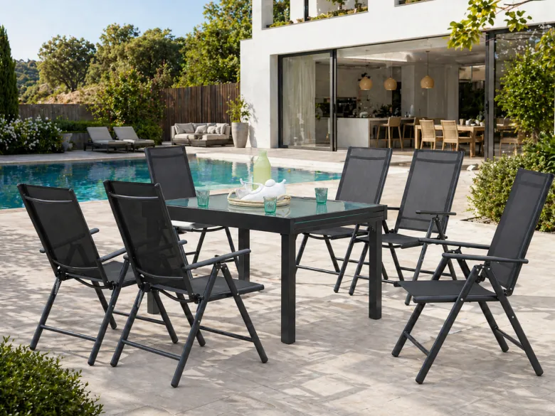 Brescia table de jardin extensible et 6 fauteuils en alu et toile pvc