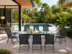 Brescia table de jardin extensible et 8 fauteuils en alu et toile pvc