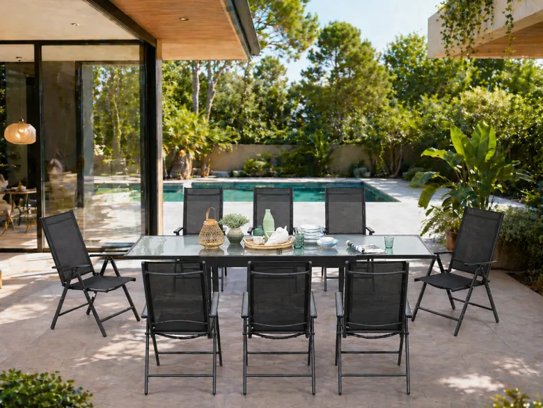 Brescia table de jardin extensible et 8 fauteuils en alu et toile pvc
