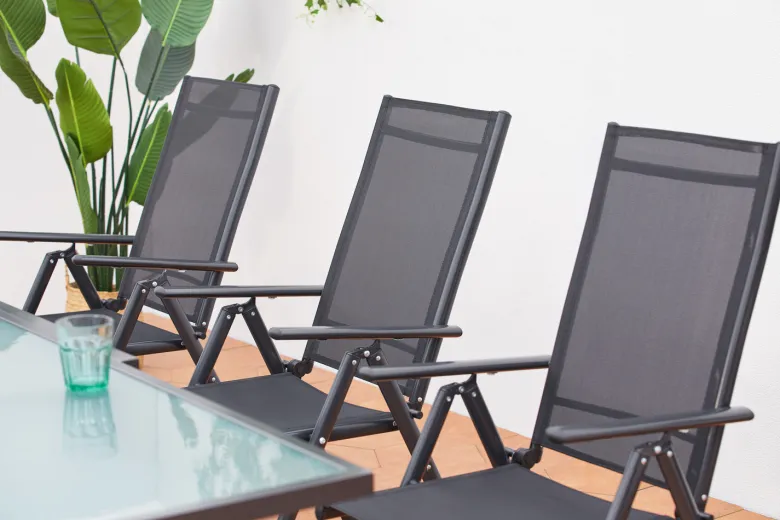 Brescia table de jardin extensible et 8 fauteuils en alu et toile pvc