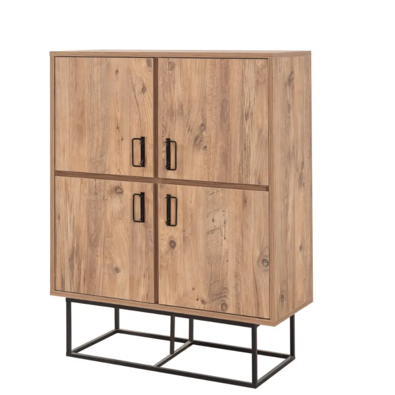 Bresov buffet industriel en bois et métal - 4 portes - 8 rangements