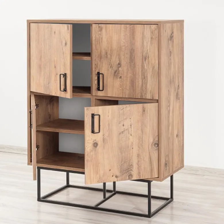 Bresov buffet industriel en bois et métal - 4 portes - 8 rangements