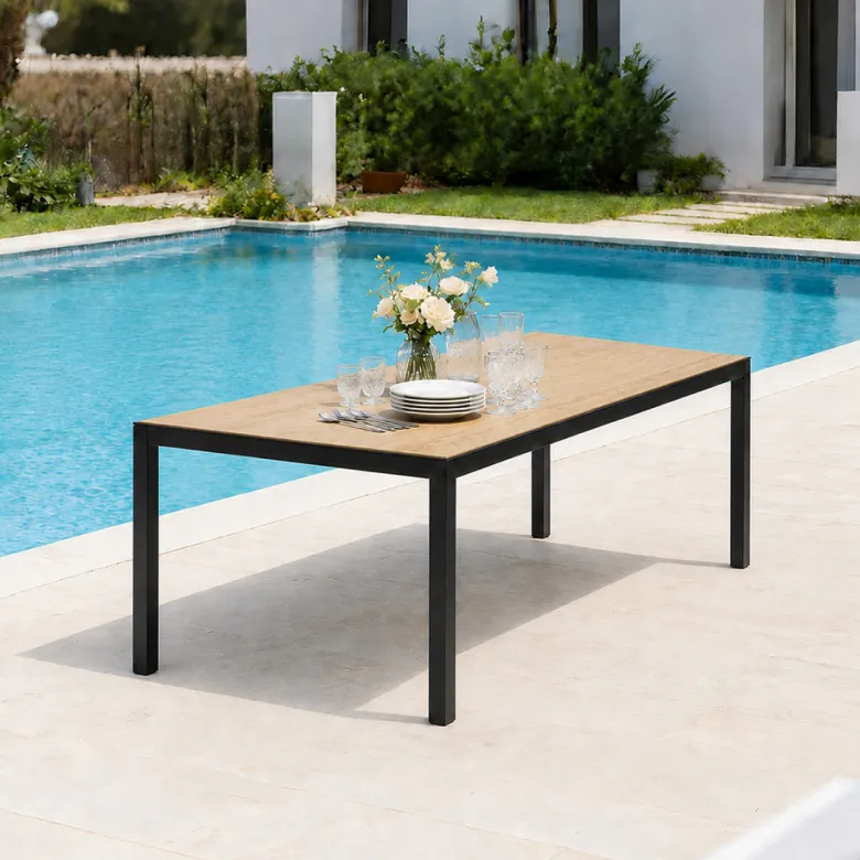 Brisbane table de jardin 240cm 10 personnes avec plateau en verre trempé effet b
