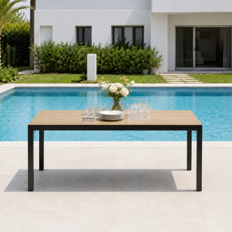 Brisbane table de jardin 240cm 10 personnes avec plateau en verre trempé effet b