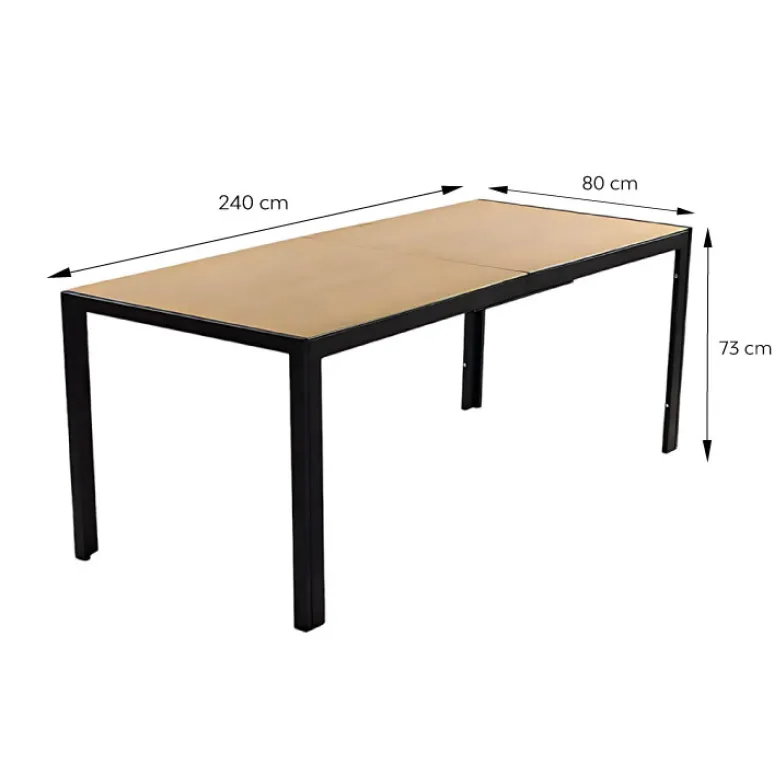 Brisbane table de jardin 240cm 10 personnes avec plateau en verre trempé effet b