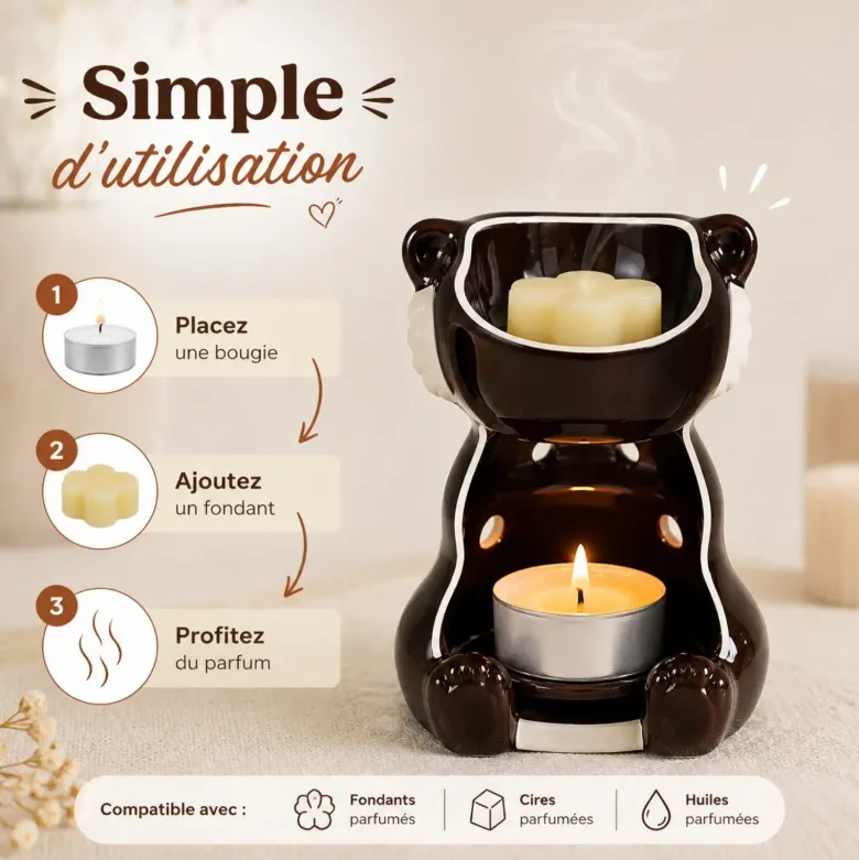 Brûle-parfum loutre moka en céramique pour fondants, cires et huiles parfumées
