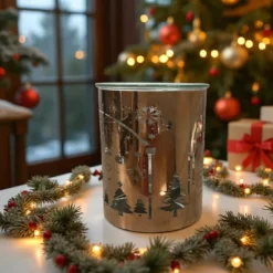 Brûle-parfum métal cuivré – motif arche de noël laser – coupelle verre 50 ml