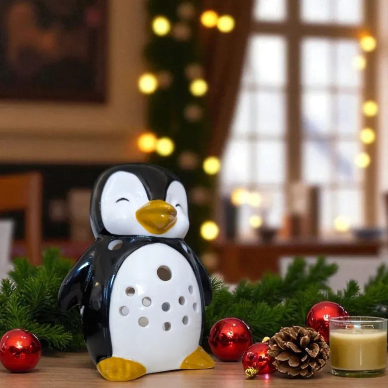 Brûle-parfum pingouin en céramique – diffuseur huiles essentielles 30 ml