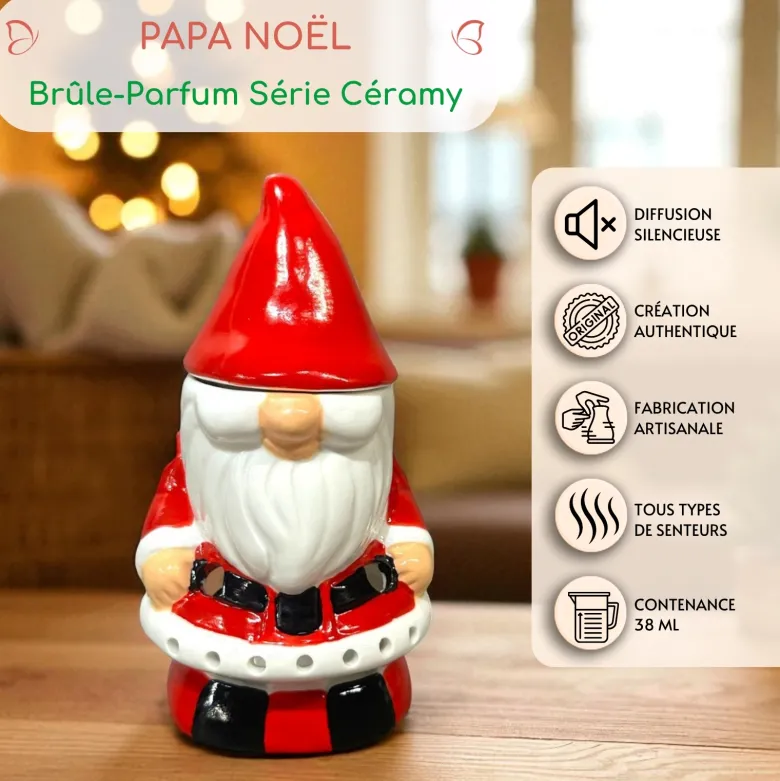 Brûle-parfum père noël en céramique – diffuseur huiles & cire parfumée
