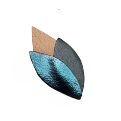 Broche tulipe bleu pétrole en bois