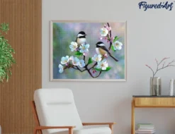 Broderie diamant petits oiseaux fleurs