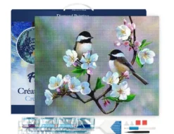 Broderie diamant petits oiseaux fleurs