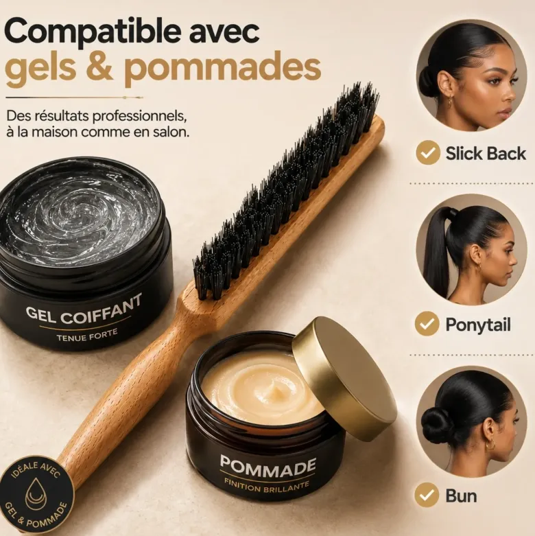 Brosse de précision cheveux et barbe, poils de sanglier, manche bois fsc