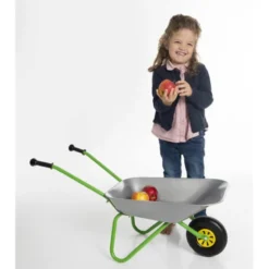 Brouette en métal, argent et vert