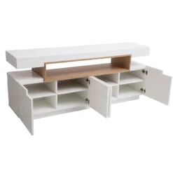 Buffet blanc laqué brillant et bois 4 portes l180 cm livo