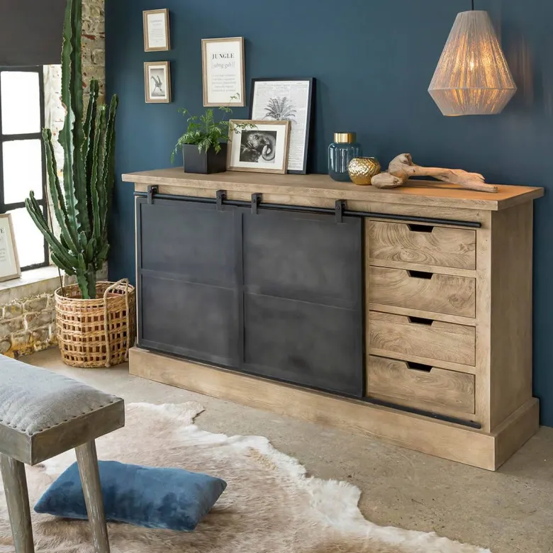 Buffet bois de manguier brossé et métal