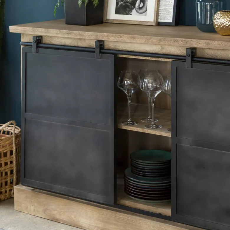 Buffet bois de manguier brossé et métal