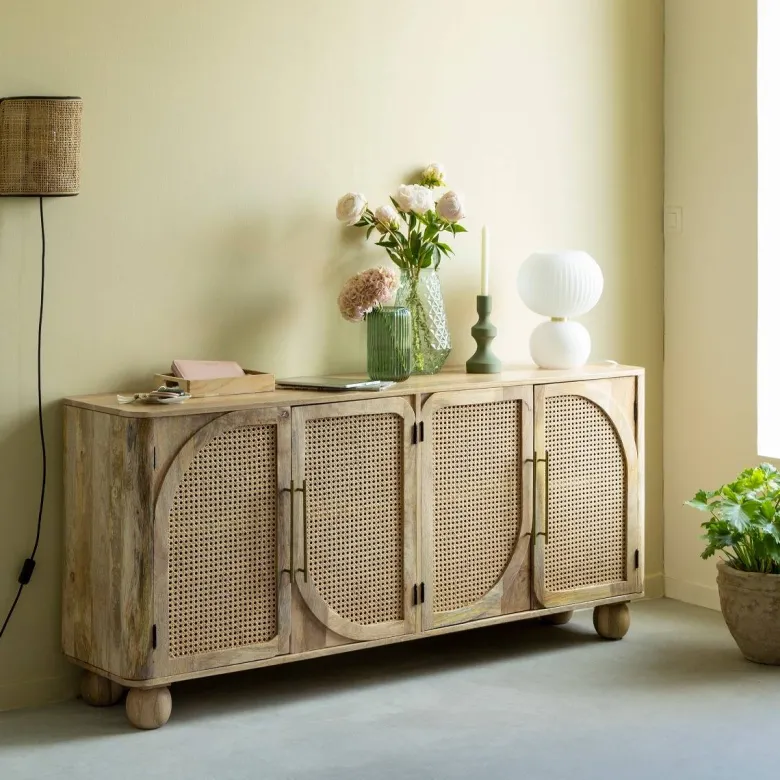 Buffet bois de manguier cannage