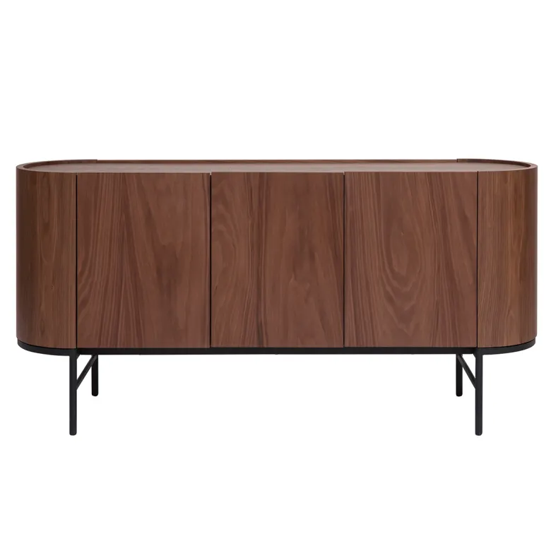 Buffet bois foncé noyer et métal noir 3 portes l160 cm skye