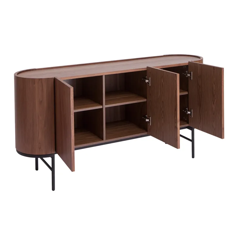 Buffet bois foncé noyer et métal noir 3 portes l160 cm skye