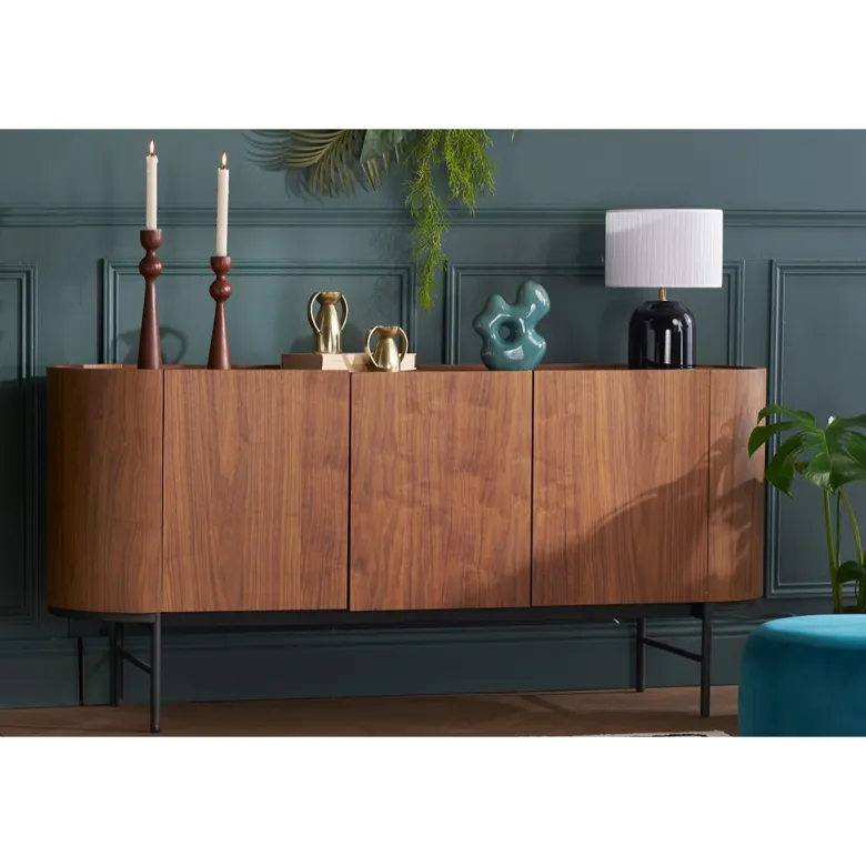 Buffet bois foncé noyer et métal noir 3 portes l160 cm skye