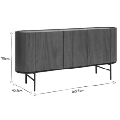 Buffet bois foncé noyer et métal noir 3 portes l160 cm skye