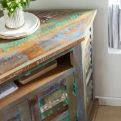 Buffet d'angle en bois coloré ethnik