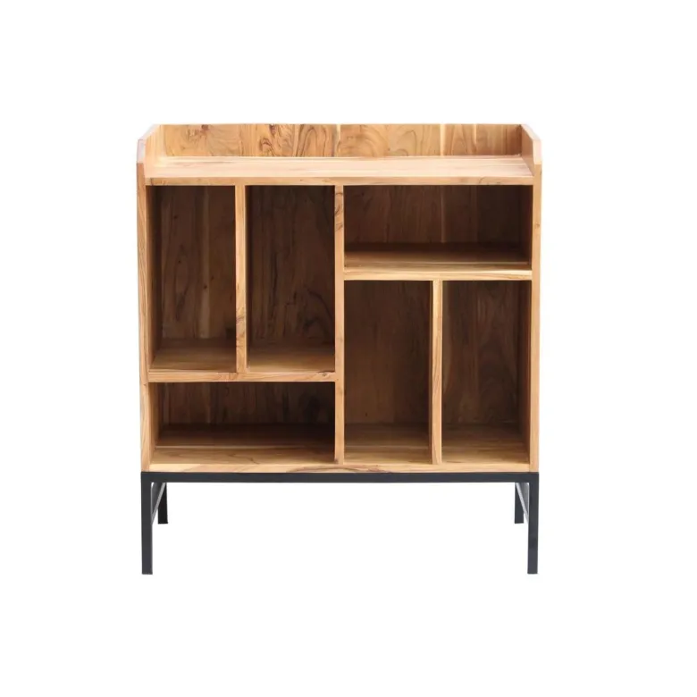 Buffet de rangement vinyles en bois massif et métal noir l76 cm blues