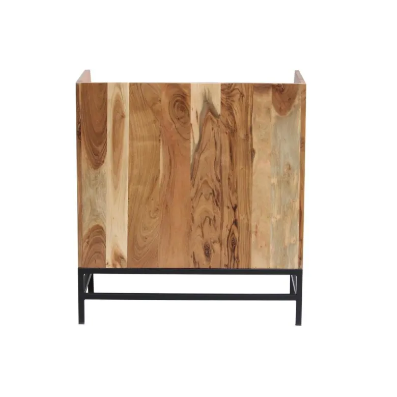 Buffet de rangement vinyles en bois massif et métal noir l76 cm blues