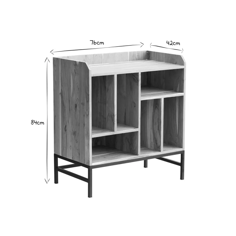 Buffet de rangement vinyles en bois massif et métal noir l76 cm blues