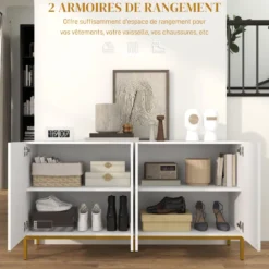 Buffet design contemporain graphique 4 portes 2 étagères
