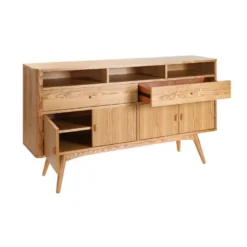 Buffet en bois clair 4 portes 2 tiroirs l160 cm nordeco