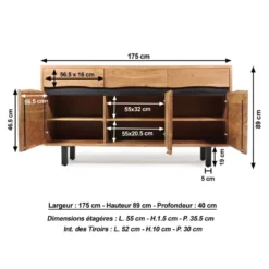 Buffet en bois d'acacia et métal