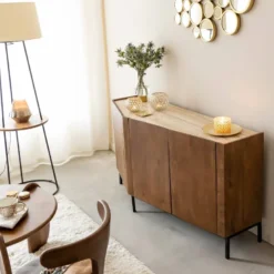 Buffet en bois de manguier et travertin